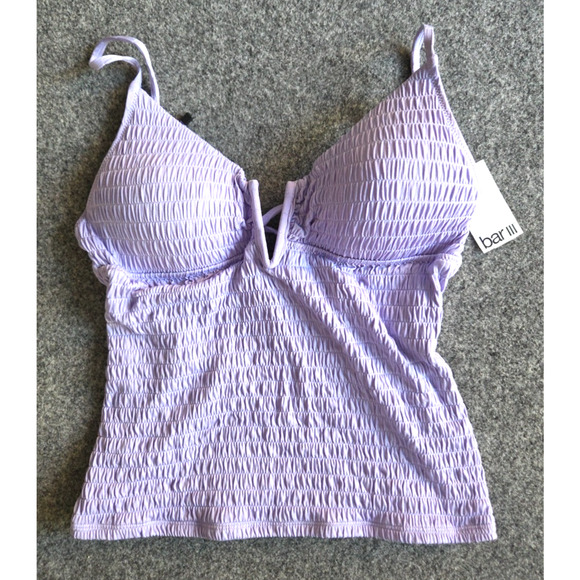 Bar III Pucker Up Textured Notched-Neck Tankini Top Size Small Lavender Haze NWT - Picture 3 of 4